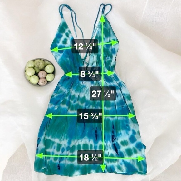052 Forever 21 | NWT Boho Ocean Blue Tie-Dye Plunge Neck Mini Dress (Size L) - Picture 6 of 10
